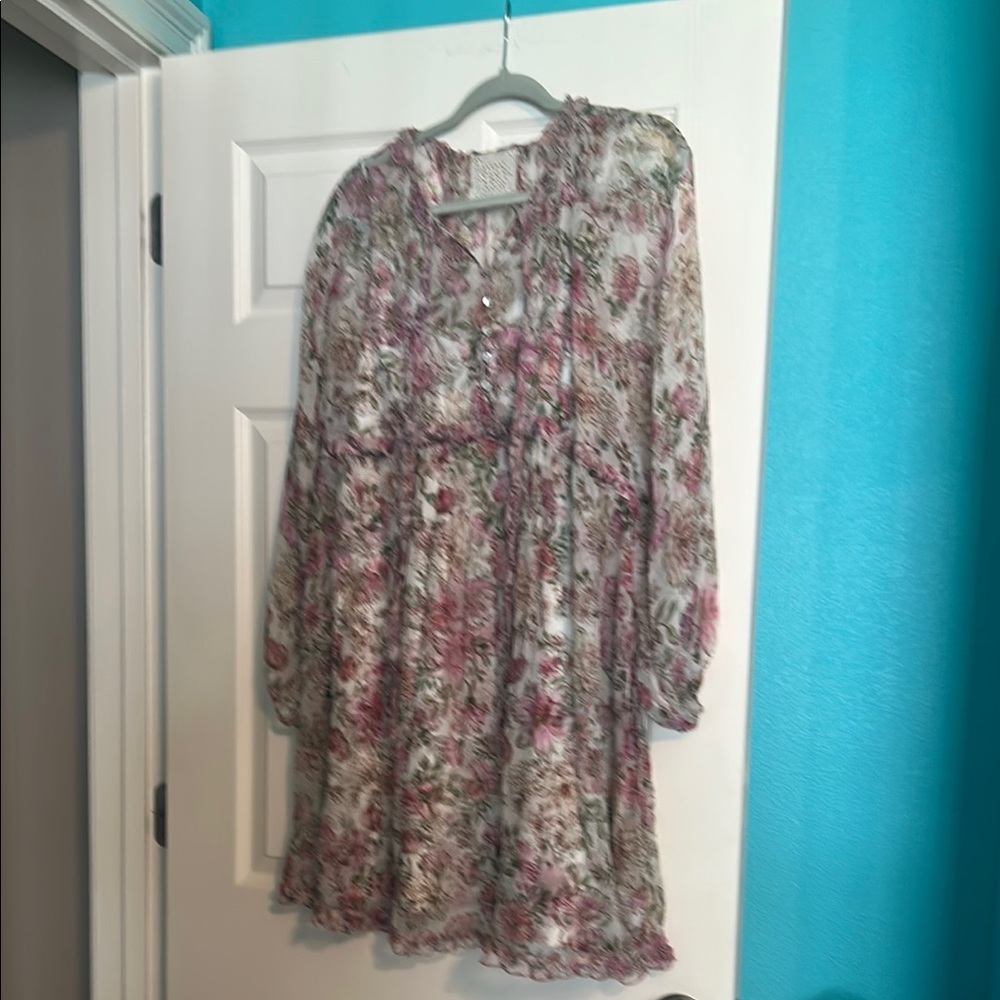 Johnny Was 100% Silk Floral Mini Dress - Pink and Cream with slip